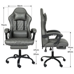 Levede Office Desk Chair Pu Gaming Recliner Adjustable Height Swivel Grey - thumbnail 4
