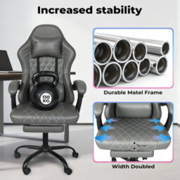 Levede Office Desk Chair Pu Gaming Recliner Adjustable Height Swivel Grey - thumbnail 7