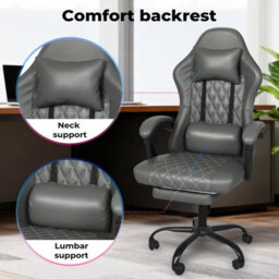 Levede Office Desk Chair Pu Gaming Recliner Adjustable Height Swivel Grey - thumbnail 5