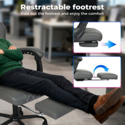 Levede Office Desk Chair Pu Gaming Recliner Adjustable Height Swivel Grey - thumbnail 8
