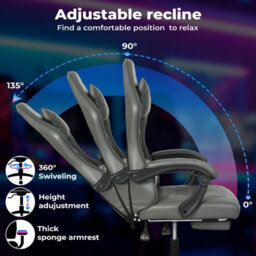 Levede Office Desk Chair Pu Gaming Recliner Adjustable Height Swivel Grey - thumbnail 6