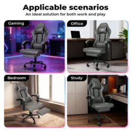 Levede Office Desk Chair Pu Gaming Recliner Adjustable Height Swivel Grey - thumbnail 9
