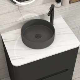 Royal Bathrooms Venice 700mm Matt Nocturne Black Freestanding Bathroom Countertop Vanity Unit 2 Drawer With Art Round Basin - thumbnail 6