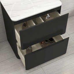 Royal Bathrooms Venice 700mm Matt Nocturne Black Freestanding Bathroom Countertop Vanity Unit 2 Drawer With Art Round Basin - thumbnail 5