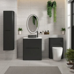 Royal Bathrooms Venice 700mm Matt Nocturne Black Freestanding Bathroom Countertop Vanity Unit 2 Drawer With Art Round Basin - thumbnail 4