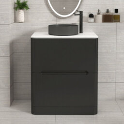 Royal Bathrooms Venice 700mm Matt Nocturne Black Freestanding Bathroom Countertop Vanity Unit 2 Drawer With Art Round Basin - thumbnail 1