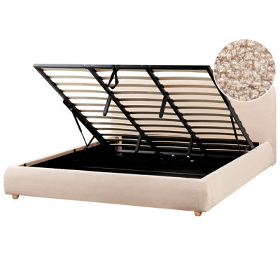 Beliani Ottoman Bed Boucle Blagnac 180 X 200 Cm (Eu Super King) Beige - image 1