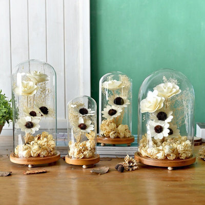 Living And Home Spherical Immortal Glass Cover With Wood Base 15Cm - image 1