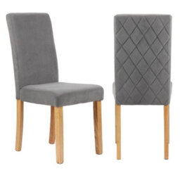 6 X Grey Velvet Dining Chairs Diamond Stitch Back Wooden Legs Velvet Material - thumbnail 6