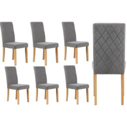 6 X Grey Velvet Dining Chairs Diamond Stitch Back Wooden Legs Velvet Material - thumbnail 3