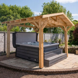 Ruby UK Wooden Gazebo - Cedar Featheredge Roof - Apex Design - With Overhang 2.4M L X 2.4M W