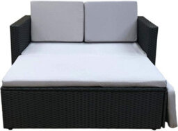 Evre 2 Seat Outdoor Rattan Garden Love Bed Furniture Set Black With Weatherproof Cover - Inc Weekend Delivery - thumbnail 3