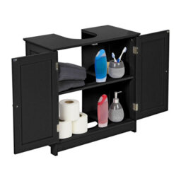 Taylor & Brown Black Wooden Under Sink Bathroom Cabinet With Shelf, Free Standing Storage Cupboard, 60X30X60Cm - thumbnail 6