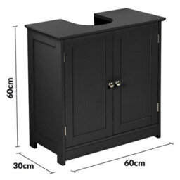 Taylor & Brown Black Wooden Under Sink Bathroom Cabinet With Shelf, Free Standing Storage Cupboard, 60X30X60Cm - thumbnail 7