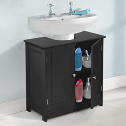 Taylor & Brown Black Wooden Under Sink Bathroom Cabinet With Shelf, Free Standing Storage Cupboard, 60X30X60Cm - thumbnail 2