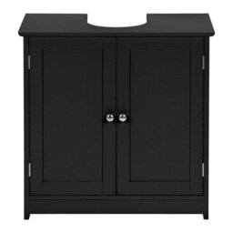 Taylor & Brown Black Wooden Under Sink Bathroom Cabinet With Shelf, Free Standing Storage Cupboard, 60X30X60Cm - thumbnail 3