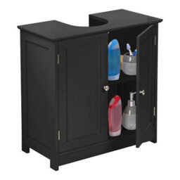 Taylor & Brown Black Wooden Under Sink Bathroom Cabinet With Shelf, Free Standing Storage Cupboard, 60X30X60Cm - thumbnail 4