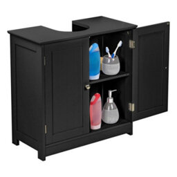 Taylor & Brown Black Wooden Under Sink Bathroom Cabinet With Shelf, Free Standing Storage Cupboard, 60X30X60Cm - thumbnail 5