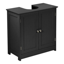Taylor & Brown Black Wooden Under Sink Bathroom Cabinet With Shelf, Free Standing Storage Cupboard, 60X30X60Cm - thumbnail 1