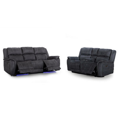 Furnishings For Less UK Cassandra 3 + 2 Electric Recliner Sofa Set Grey Fabric Usb - image 1