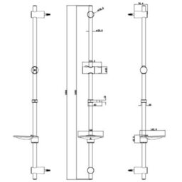 Methven 1M Adjustable Chrome Shower Riser Rail - Adjustable Brackets 600 mm - Includes Handset Holder Soap Dish & Hose Retainer - thumbnail 2
