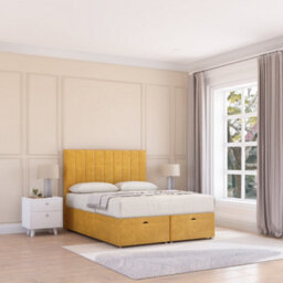 Sloomy Kansas End Lift Ottoman Bed 5Ft With Sprung Memory Mattress - Mustard Plush & Headboard- King - thumbnail 2