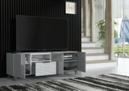 Furneo 150Cm Tv Stand Grey White High Gloss Matt Unit Cabinet Blue Led Lights Enzo 14 - thumbnail 4