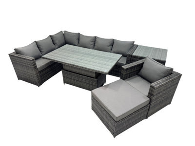 Fimous 8-Seater Height Adjustable Rising Lifting Table Corner Sofa Set Rattan Garden Furniture Set With Big Stool Side Table - image 1