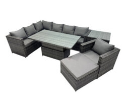Fimous 8-Seater Height Adjustable Rising Lifting Table Corner Sofa Set Rattan Garden Furniture Set With Big Stool Side Table - thumbnail 1