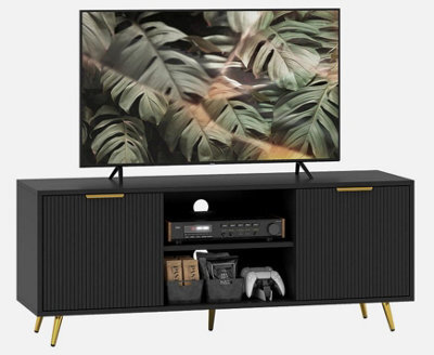 Modern Tv Stand Cabinet With Storage 2 Cable Hole For Less Than 55 Black - image 1