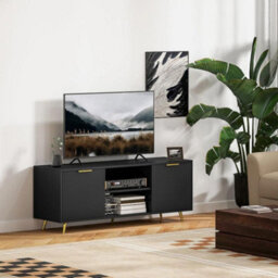 Modern Tv Stand Cabinet With Storage 2 Cable Hole For Less Than 55 Black - thumbnail 2