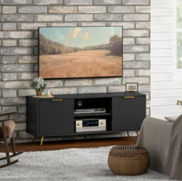 Modern Tv Stand Cabinet With Storage 2 Cable Hole For Less Than 55 Black - thumbnail 7