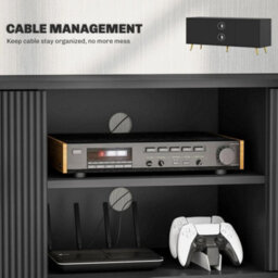 Modern Tv Stand Cabinet With Storage 2 Cable Hole For Less Than 55 Black - thumbnail 4