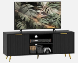 Modern Tv Stand Cabinet With Storage 2 Cable Hole For Less Than 55 Black - thumbnail 1