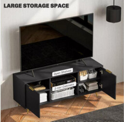 Modern Tv Stand Cabinet With Storage 2 Cable Hole For Less Than 55 Black - thumbnail 6