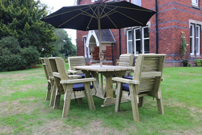 Churnet Valley Garden Furniture Ltd Ergo Table And Chair Set - Sits 6 Wooden Garden Dining Furniture With 6 Chairs - L250 X W290 X H105 Cm - Minimal Assembly Required - image 1