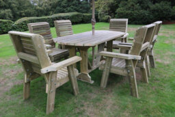 Churnet Valley Garden Furniture Ltd Ergo Table And Chair Set - Sits 6 Wooden Garden Dining Furniture With 6 Chairs - L250 X W290 X H105 Cm - Minimal Assembly Required - thumbnail 6