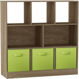Urbn-Living Urbnliving Asymmetrical 8 Cube Oak Bookcase Storage Unit With 3 Fabric Drawer Inserts- Green