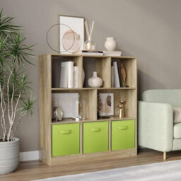 Urbn-Living Urbnliving Asymmetrical 8 Cube Oak Bookcase Storage Unit With 3 Fabric Drawer Inserts- Green - thumbnail 4