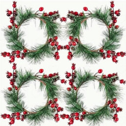 Amorly 4Pcs Artificial Pine Candle Ring Wreaths, Red Berry Mini Garland For Pillar Candles, Festive Table Centrepiece For Christmas - thumbnail 1