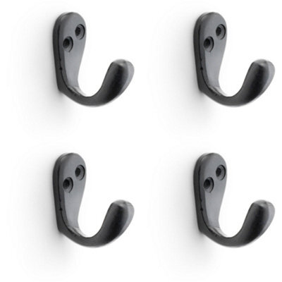 Loops 4 Pack - Solid Brass Victorian Single Robe Coat Hook - Wall Mounted Holder Matt Black - image 1