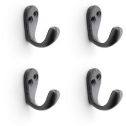 Loops 4 Pack - Solid Brass Victorian Single Robe Coat Hook - Wall Mounted Holder Matt Black