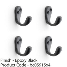 Loops 4 Pack - Solid Brass Victorian Single Robe Coat Hook - Wall Mounted Holder Matt Black - thumbnail 2