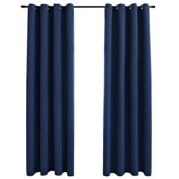 Berkfield Elegant Blackout Curtains With Metal Rings 2 Pcs Blue 140X245 Cm