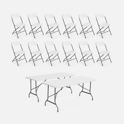 Sweeek - Pair Of Folding Plastic Reception Tables With 12 Chairs White 180X69.5X73.5 Cm - Fiesta - image 1