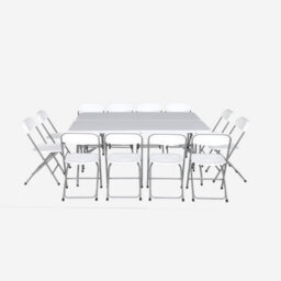 Sweeek - Pair Of Folding Plastic Reception Tables With 12 Chairs White 180X69.5X73.5 Cm - Fiesta - thumbnail 4