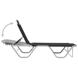 Berkfield Sun Lounger Aluminium And Textilene Black - thumbnail 5