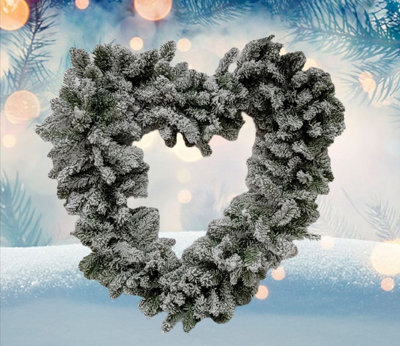 Everlands Snowy Heart Christmas Door Wreath Large Artificial Door Decoration 50Cm 528 Tips - image 1