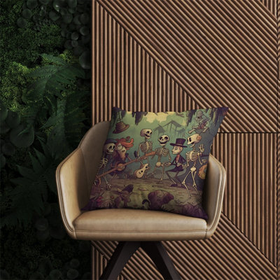 Warren Reed Designer Cartoonish Skeletons Having A Party Outdoor Cushion 60Cm X 60Cm