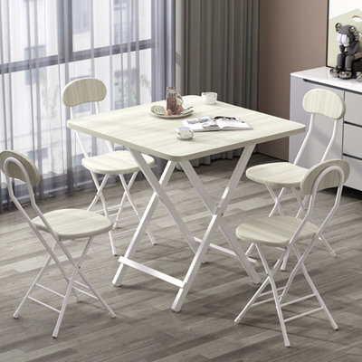 Living And Home Outdoor Heavy Duty Square White Wooden Tabletop Folding Table With Metal Leg 70X70Cm - image 1